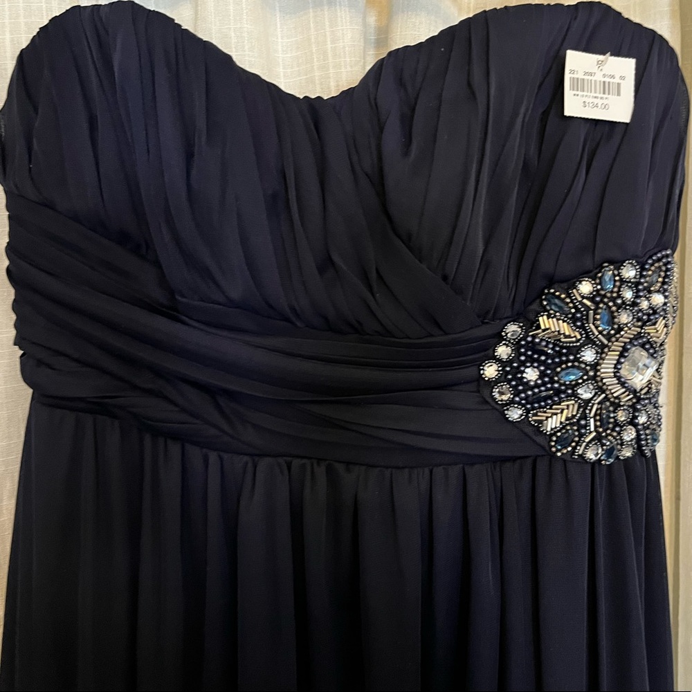 My Michelle - navy blue strapless empire waist down with embellishments NWT